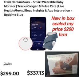 New in Sealed box Owlet Dream Sock – Smart Wearable Baby Monitor | Tracks Oxygen & Pulse Rate | Live Health Alerts, Sleep Insights & App Integration -