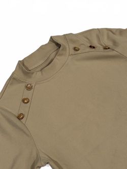 Shein Long Sleeve Mock Neck Top with Gold-Tone Buttons