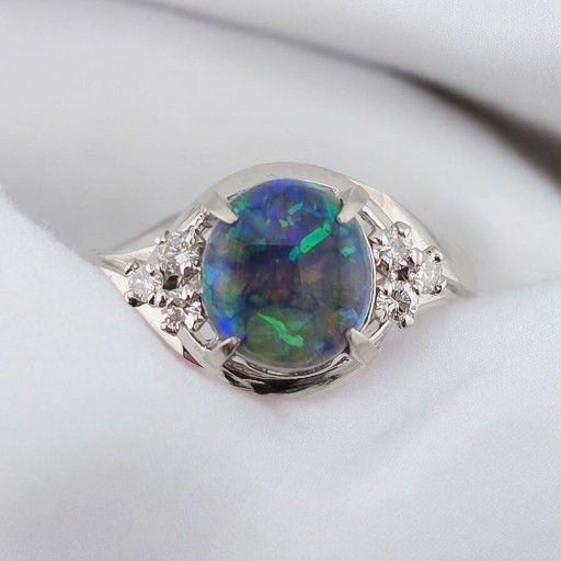 Platinum 1.32ct black opal & diamond ring