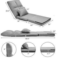 😀 Costway Floor Folding Sofa Chair Lounger 6 Positon Adjustable Sleeper Bed Couch Recliner-Gray