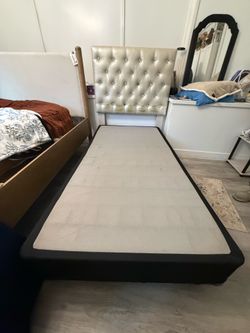 Twin bed frame, headboard and box