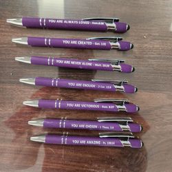 Purple Inspirational Bible Verse Stylus Pens Set of 7
