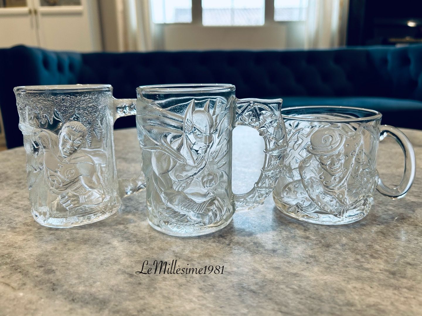 3 Set of McDonalds Glass Mugs Batman, Robin & Joker Riddler