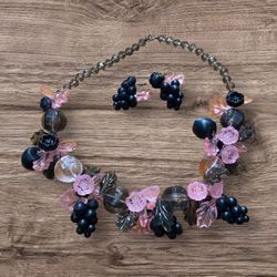  Vintage Bigal French Lucite Fruit Flower Statement Necklace