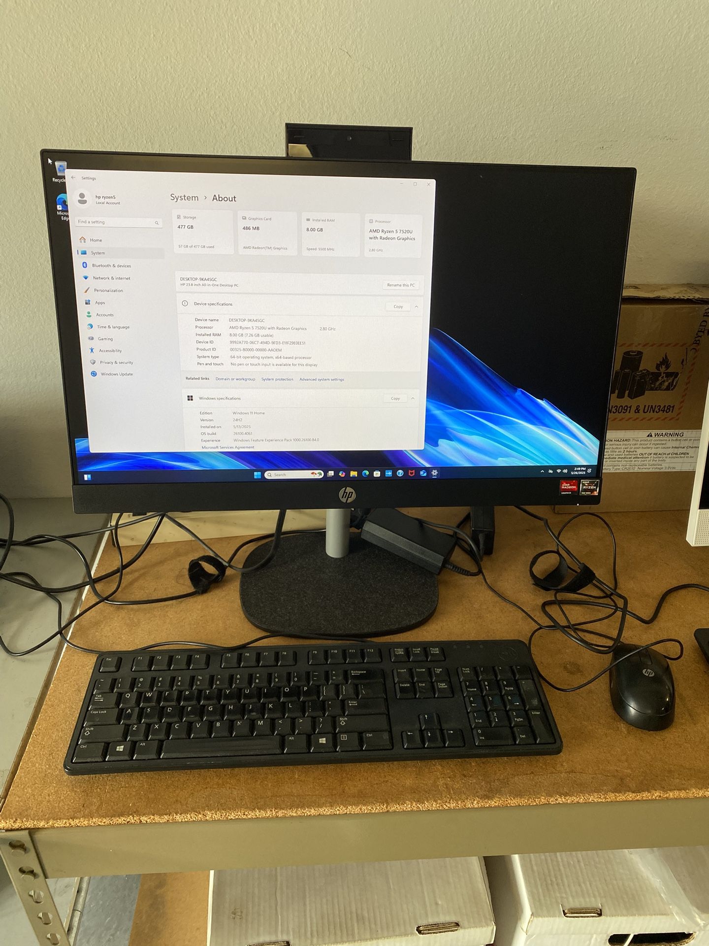 2024 Hp 24-cr0124 Aio And Ryzen 5-7520u 8gb 512gb Ssd Win 11/ 1 Year Warranty /open Box