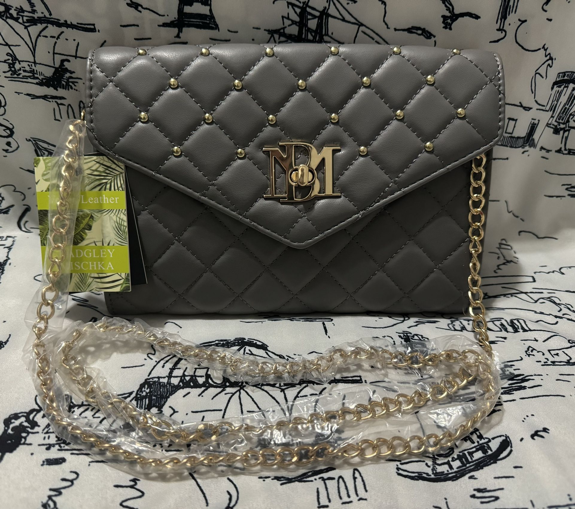 Nwt badgley mischka vegan leather crossbody with diamon quiltin