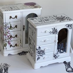 2 White Jewelry Box Cabinet Decorated 