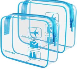 2pcs Clear Toiletry Bag TSA Approved Travel Bag,Carry On for Travel,Airport Airline Accessories Compliant Bag,Quart Sized Makeup Cosmetic bag 