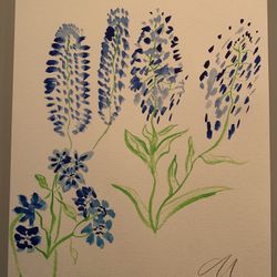 Blue Flowers (Watercolor) Painting. 