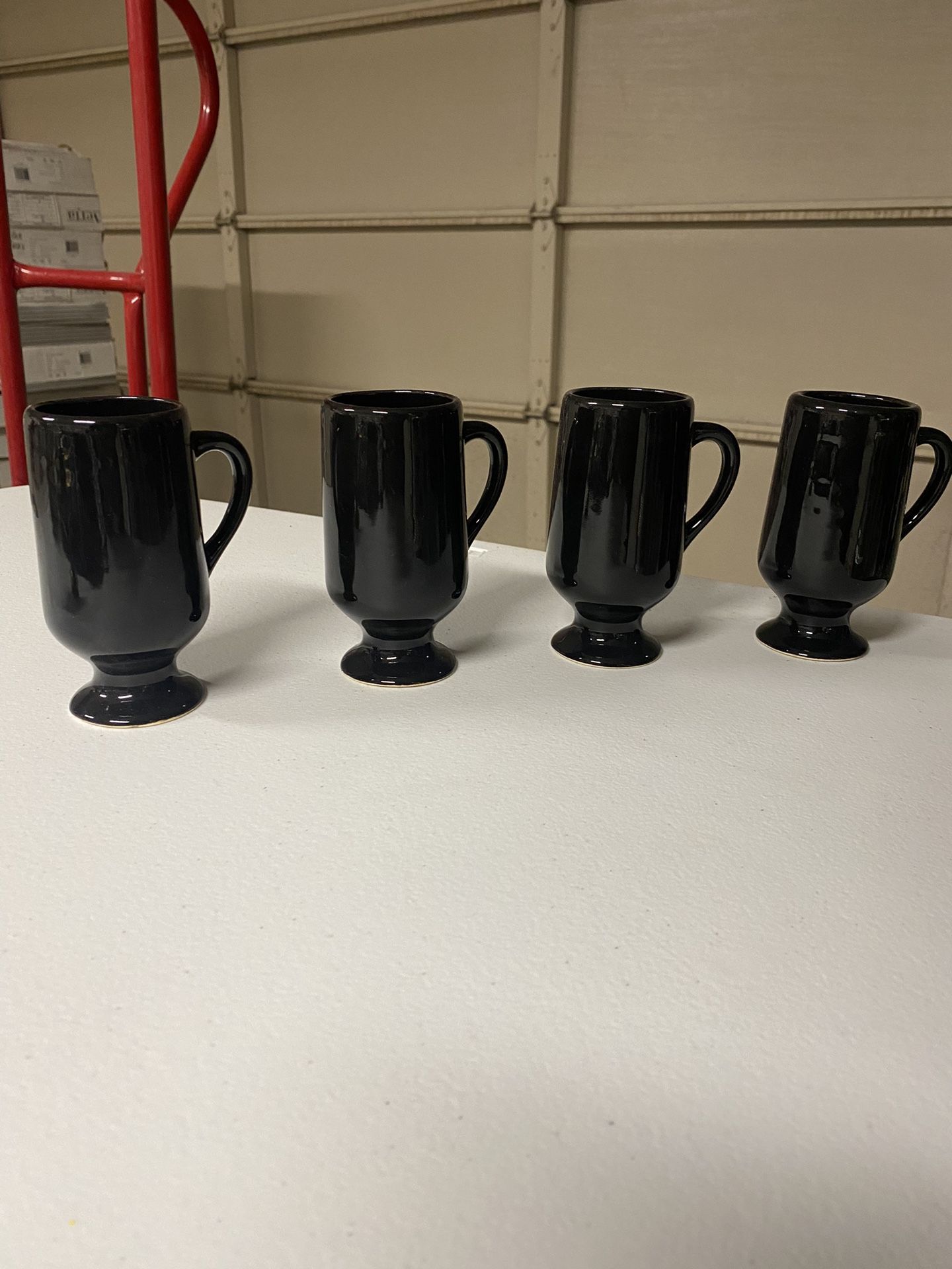 Black Footed Glossy Coffee Tea Cups Mugs Set Of 4 Libbey Mid Century Modern Minimalists
