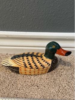 Hand-Carved Wooden Duck Trinket Box
