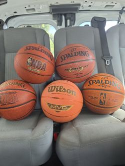 5 never flat  basketballs spaldingn/wilson with bag