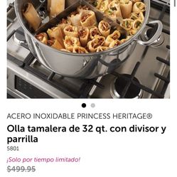 Princess House 32 Qt Olla Tamalera Con Divisor Y Parrilla
