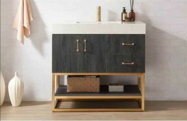 Alistair 36" Free-Standing Single Bath Vanity with White Grain Stone Top