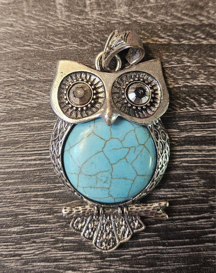 Turquoise & Metal 2.5" x 1.5" Owl Jewelry Charm Pendant