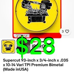 Supercut - 93-inch X 3/4-inch X .035-inch, 10-14 Vari TPI Premium Bimetal Bandsaw Blade (USA Made) for Cutting Stainless Steel, Mild Steel, and Genera