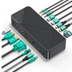 GiGimundo TG20 Powered USB-C Docking Station with Multi Ports - Dual/Triple Monitor Display, PD60W, 1Gbps Ethernet, 4K 60Hz HDMI DP, VGA - for Windows