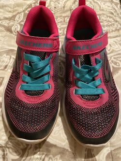 Skeechers sneakers, girls size 13 Black with pink and turquoise accents