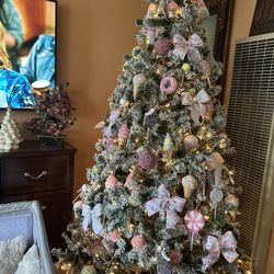 7.5” Flocked Tree With Sweets And Candy Ornaments 