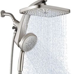 High Pressure Rain Shower Head: Upgrade Shower Heads with Handheld Spray Combo with Fixed Showerhead and 10 Sprays Handheld Shower Head, Detachable Sh
