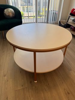 Cute Round Coffee Table ✨ White + Gold w/ Storage