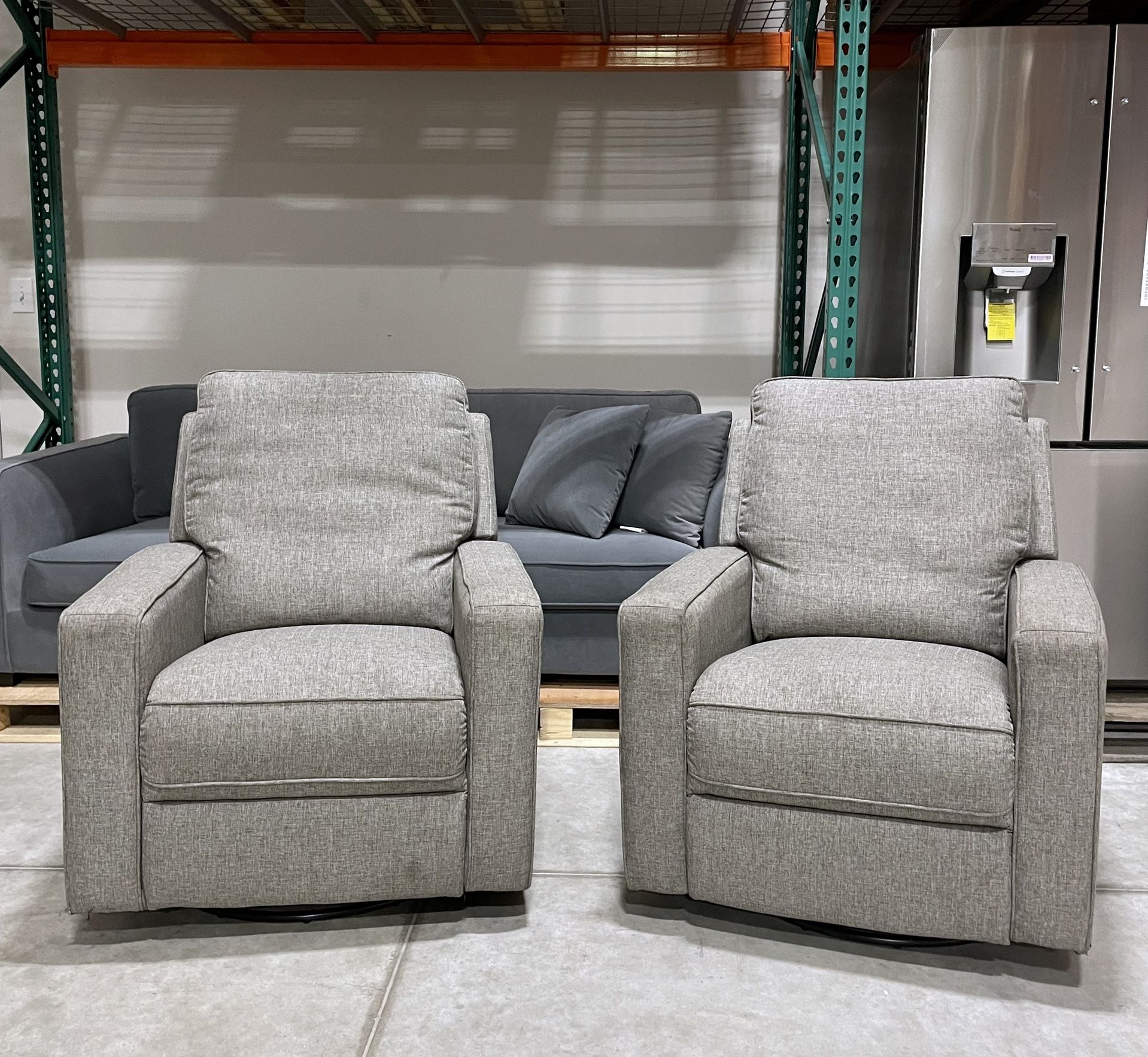 WAREHOUSE CLEARANCE | 2-pack Maine Fabric Swivel Glider Recliner, Gray