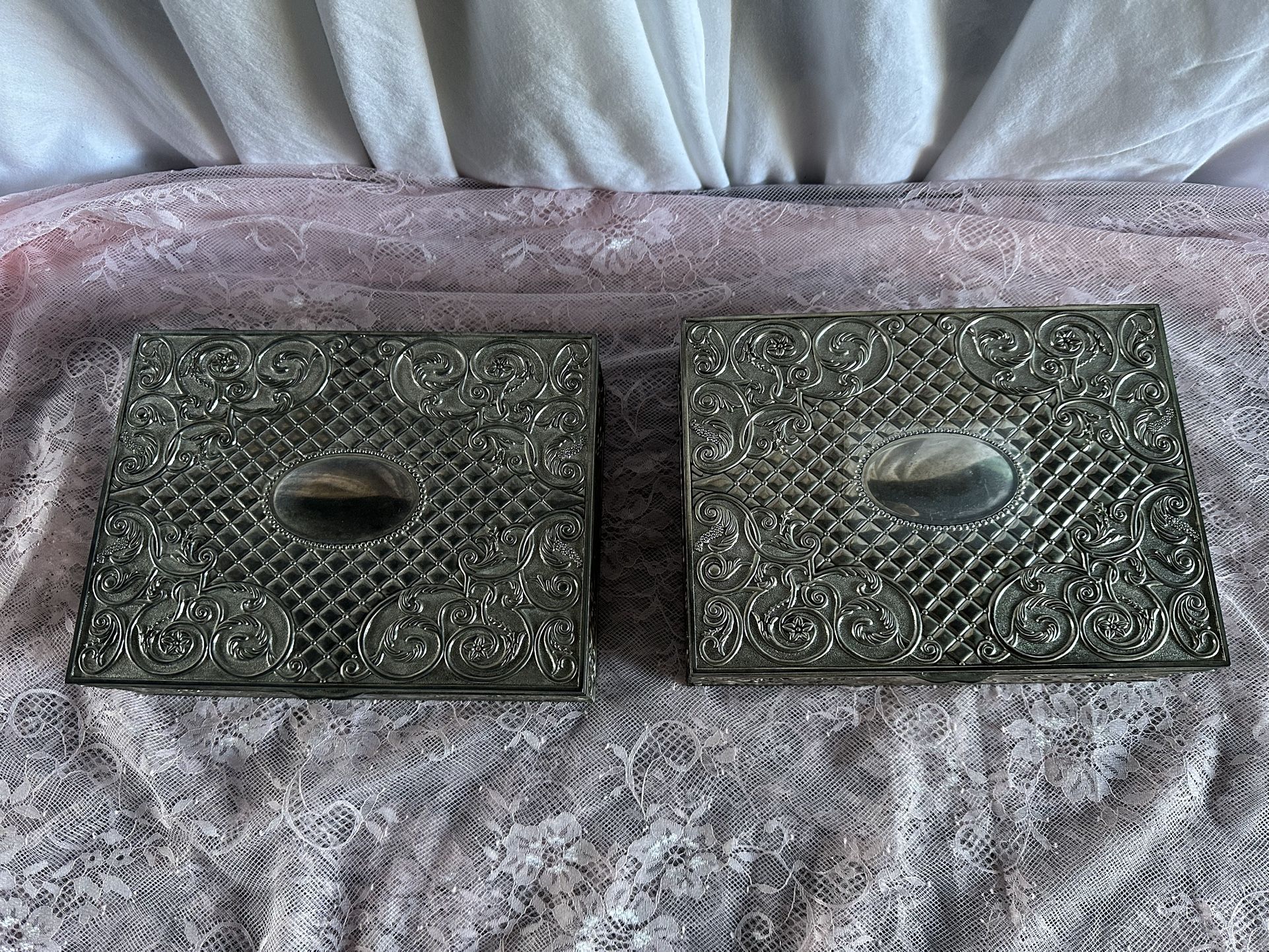 2 Large Metal Jewelry Boxes