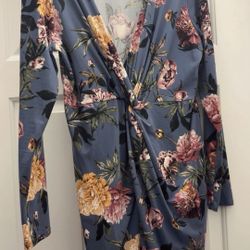 Floral Dark Long Sleeve Mini Dress