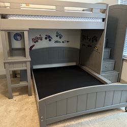 Twin Over Full Bunkbed With Storage And Desk. Twin Mattress Included.
