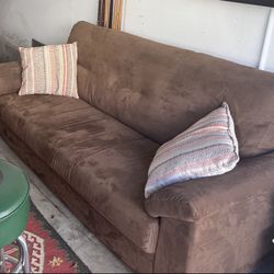 BROWN FAUX-SUEDE SOFA