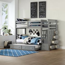 Twin/Twin Bunk Bed w/ Trundle & Storage
