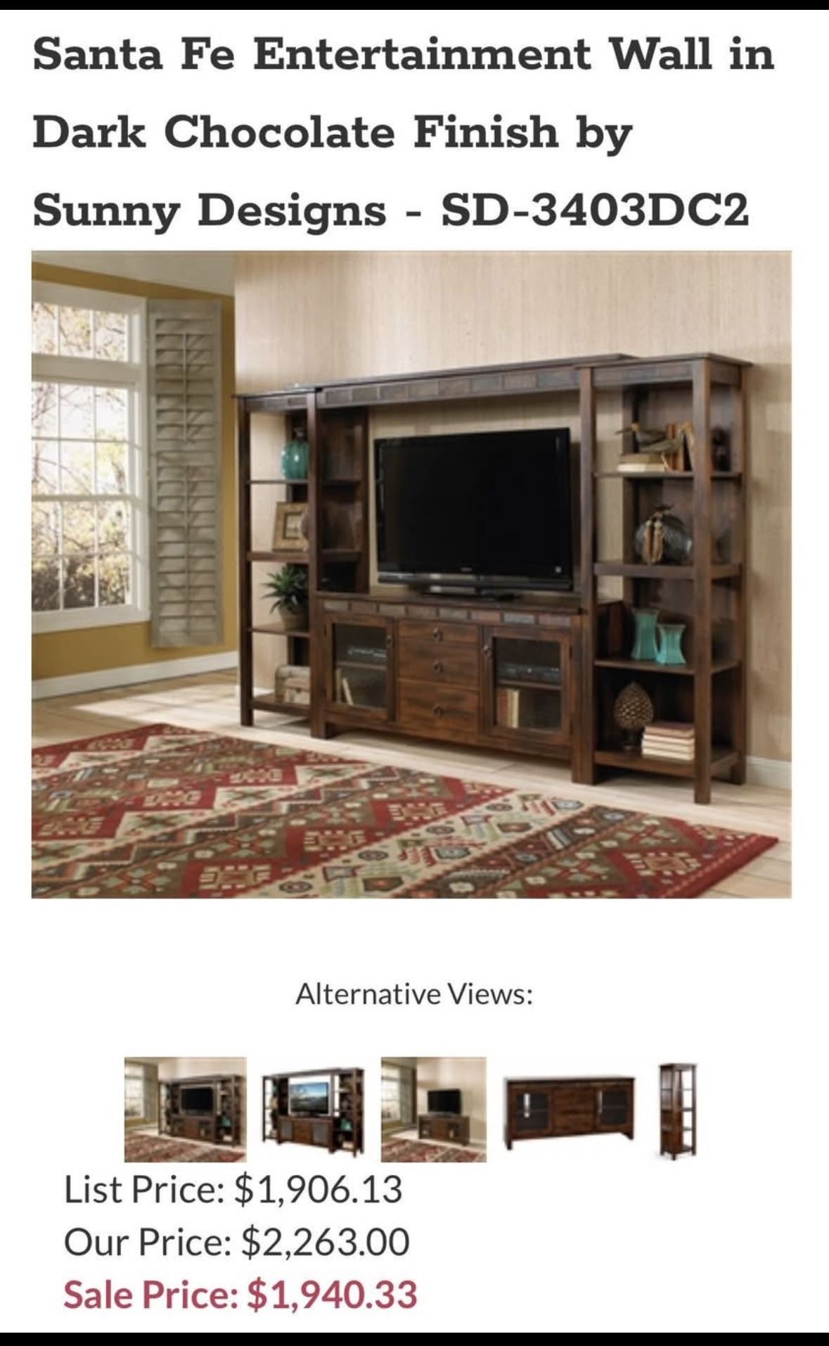Mahogany wood cabinet with side shelving.  Gorgeous stone accents.