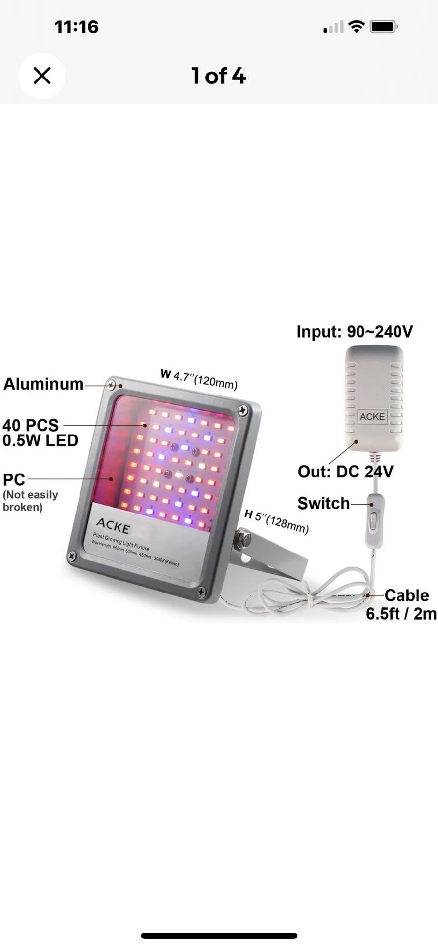 ACKE LED Grow Lights Full Spectrum,Plant Lights Refugium Indoor Fish tanks or Plants