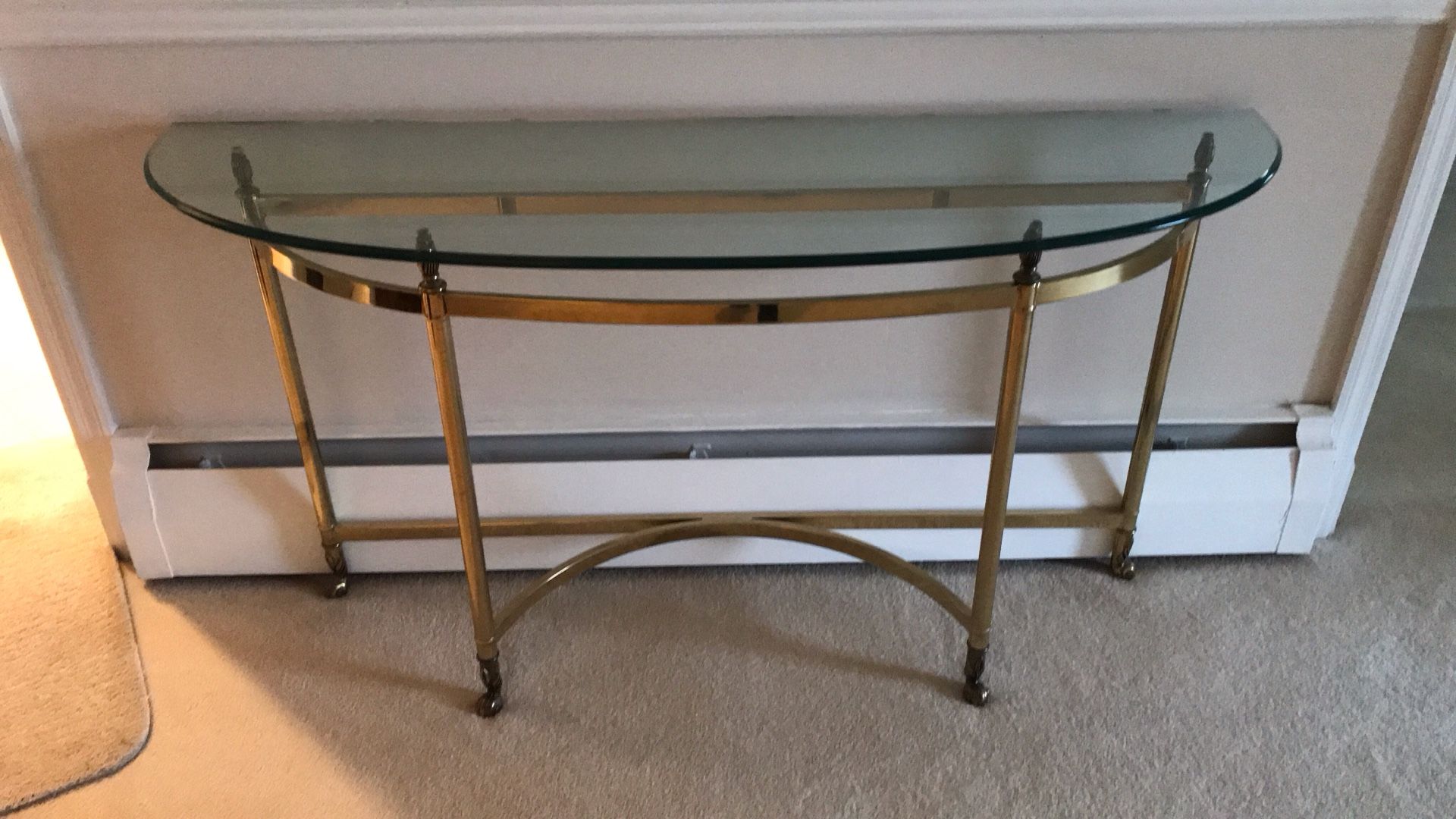 Console Table In Glass And Brass Finish