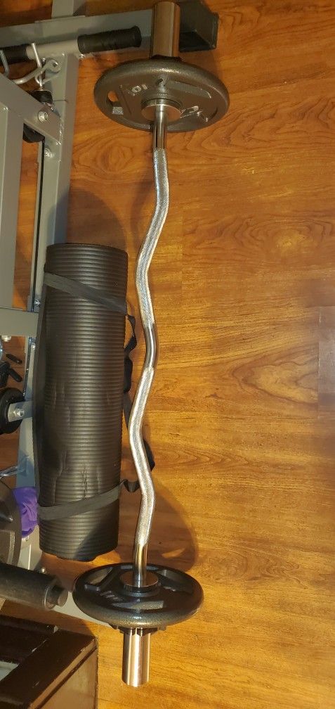 Weighted Plates And Ez Curl Olympic Bar W Plates For Weight