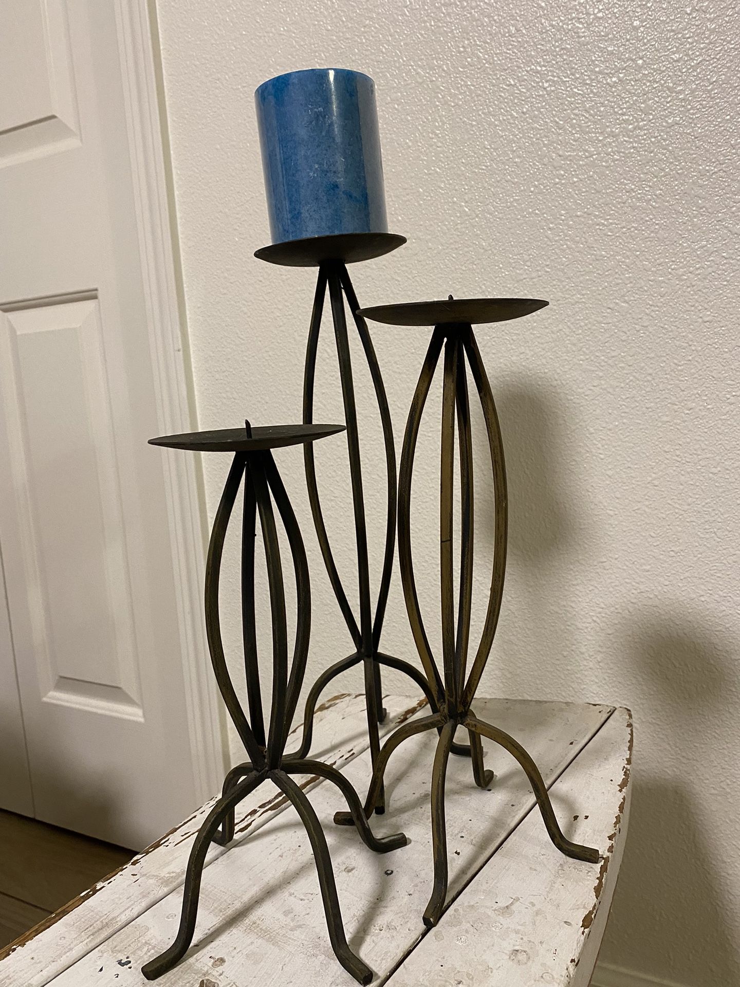 3 Rustic Pillar Candle Holders