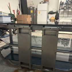 TV Stand Grey Media Glass Console