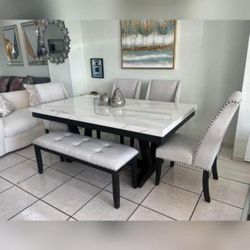 6 Piece faux marble top dining table set 
