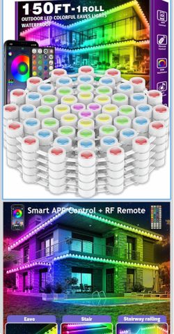 150FT Permanent Outdoor RGB Lights - IP67 Waterproof with Smart App Control Remote,DIY Scene Modes, Music Synchronization,Eaves Lights for Garden Deco