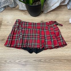 Red Plaid Mini Skirt 