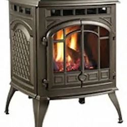 Quadra-Fire Sapphire vented gas fireplace stove.