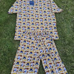 VTG Blue Boy Men's large djBoy Block Hip Hop Rapper Cartoon Short Sleeve Shirt and shorts