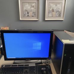 HP Compaq 8300 Elite PC Computer Desktop (Intel i3 3.30 GHz, 4GB Ram, 120GB SSD) with 28 inch Hanns G monitor, keyboard, mouse, and Linksys Wifi