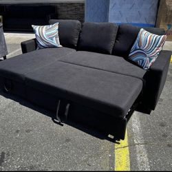 New Black Sofa Bed Reversible Sectional Couch With Storage Chaise 