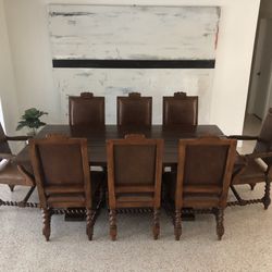 Ralph Lauren Henredon Dining Table 8 Leather Chairs Vintage
