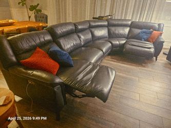 Grey Sectional Leather Sofa with Two Side Power Recliners