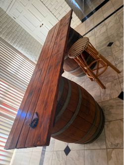 Wine Barrel Bar Table Rustic Wood