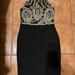 Black And Gold Embroidered Dress 