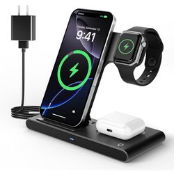 3-in-1 Charging Station for iPhone: Wireless Charger for iPhone 16e 16 15 14 13 12 11 Pro Max - for Apple Watch 10 to 2 Ultra&SE - for AirPods 4 3 2 P