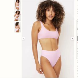 Frankies Bikinis Connor Ribbed Scoop Bikini Top Light Pink XS New with Tags NWT
